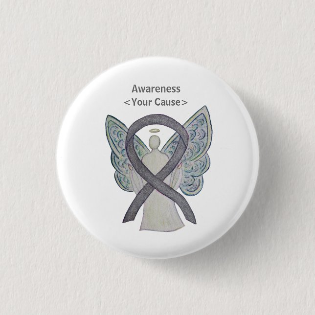 Silver Sparkle Awareness Ribbon Angel Custom Butto Button (Vorderseite)