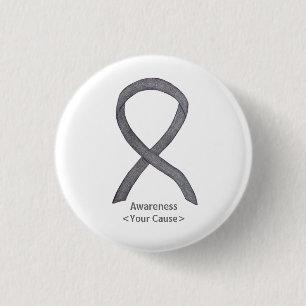 Silver Sparkle Awareness Ribbon Custom Art Buttone Button