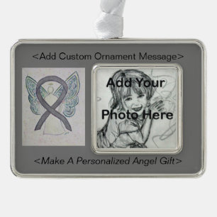 Silver Sparkle Awareness Ribbon Engel Ornament Rahmen-Ornament Silber