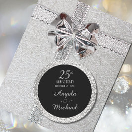 Silver Sparkle Black Stylish Glam zum 25-jährigen Runder Aufkleber