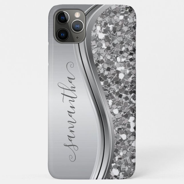 Silver Sparkle Bling Handgeschriebene Personalisie Case-Mate iPhone Hülle (Rückseite)