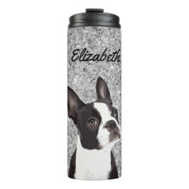 Silver Sparkle Boston Terrier Dog Tiername Thermosbecher