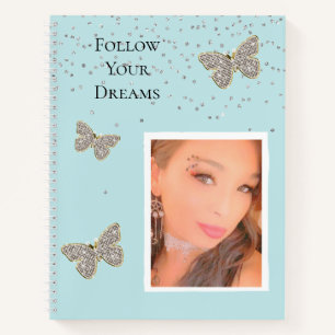 Silver Sparkle Butterfets Ihr Foto Notizbuch