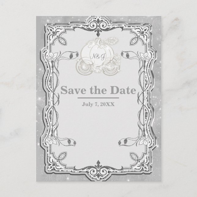 Silver Sparkle Carriage Ainderella Save the Date Ankündigungspostkarte (Vorderseite)
