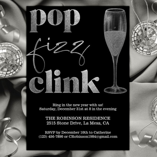 Silver Sparkle Cheers zum Silvesterabend-Party Einladung (Von Creator hochgeladen)