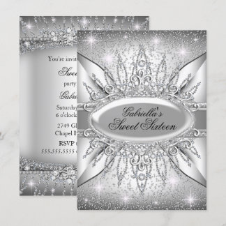 Silver Sparkle Diamond Sweet 16 Einladung