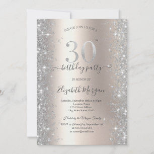 Silver Sparkle Diamonds Ivory 30. Geburtstag Party Einladung
