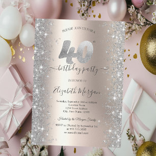 Silver Sparkle Diamonds Ivory 40. Geburtstag Party Einladung