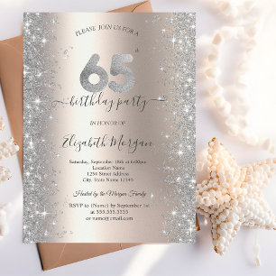 Silver Sparkle Diamonds Ivory 65. Geburtstagsparty Einladung