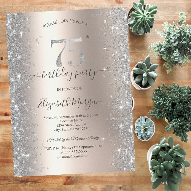 Silver Sparkle Diamonds Ivory 75. Geburtstagsparty Einladung (Von Creator hochgeladen)