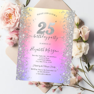 Silver Sparkle Diamonds Ombre 25. Geburtstagsparty Einladung