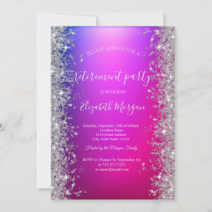 Silver Sparkle Diamonds Shiny Violet Retirement Einladung