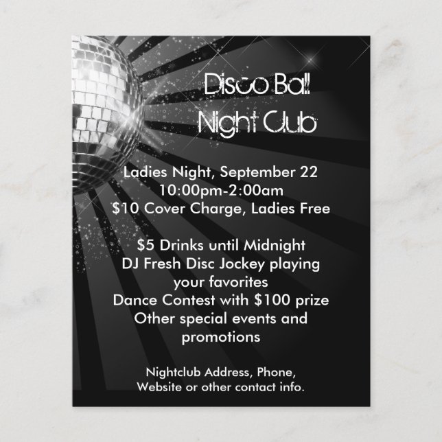Silver Sparkle Disco Ball Party Flyer (Vorne)
