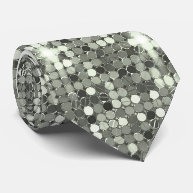 Silver Sparkle Disco Sequel Neck Tie Krawatte (Gerollt)