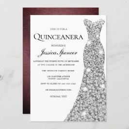 Silver Sparkle Dress Velvet Quinceanera Einladung
