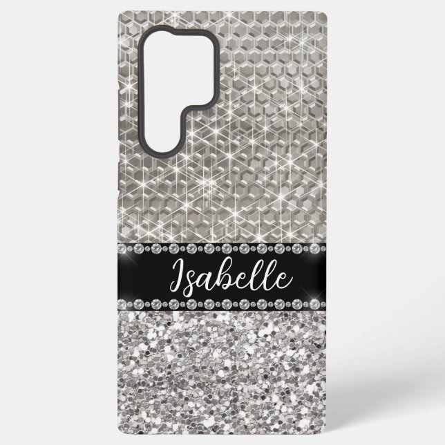 Silver Sparkle Glam Bling Personalisiert Metal Samsung Galaxy Hülle (Rückseite)