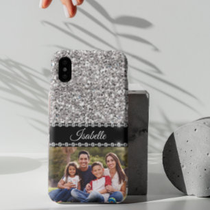 Silver Sparkle Glam Glitzer Foto Monogram Case-Mate iPhone Hülle