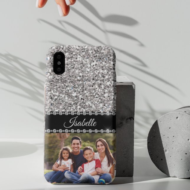Silver Sparkle Glam Glitzer Foto Monogram Case-Mate iPhone Hülle (Von Creator hochgeladen)