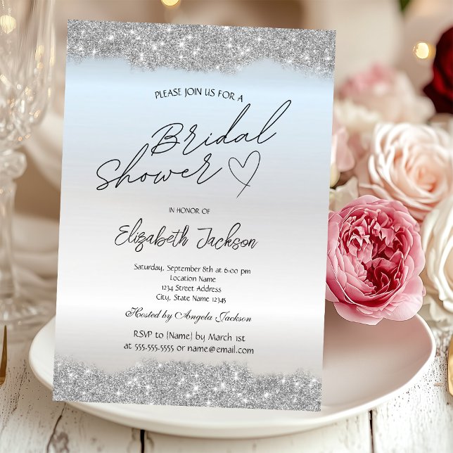 Silver Sparkle Glitter Bridal Shower  Einladung (Von Creator hochgeladen)