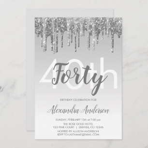 Silver Sparkle Glitzer 40. Geburtstag Party Einladung