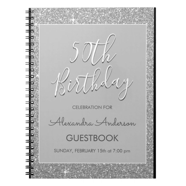 Silver Sparkle Glitzer 50. Geburtstag Gästebuch Notizblock (Vorderseite)