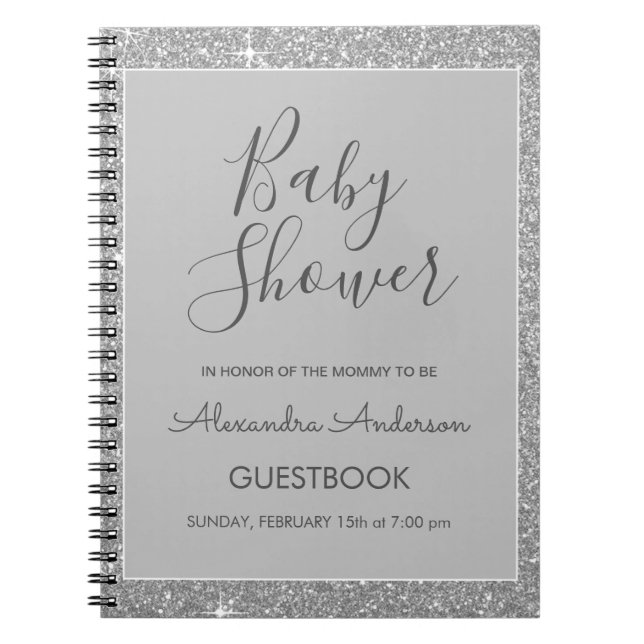 Silver Sparkle Glitzer Baby Showbook Notizblock (Vorderseite)