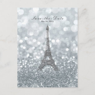 Silver Sparkle Glitzer Eiffelturm Save the Date Ankündigungspostkarte