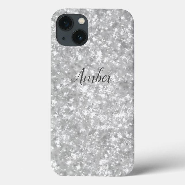 Silver Sparkle Glitzer Elegante Personalisiert Case-Mate iPhone Hülle (Rückseite)