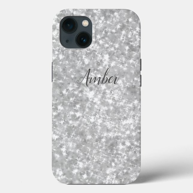 Silver Sparkle Glitzer Elegante Personalisiert Case-Mate iPhone Hülle (Rückseite)