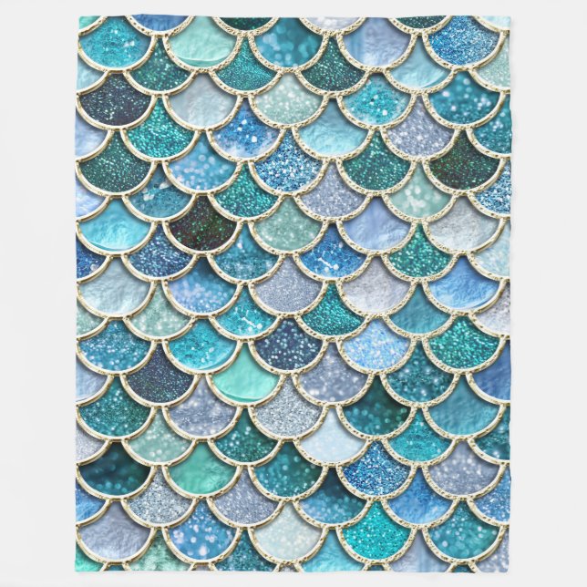 Silver Sparkle Glitzer Mermaid Scales Fleecedecke (Vorderseite)