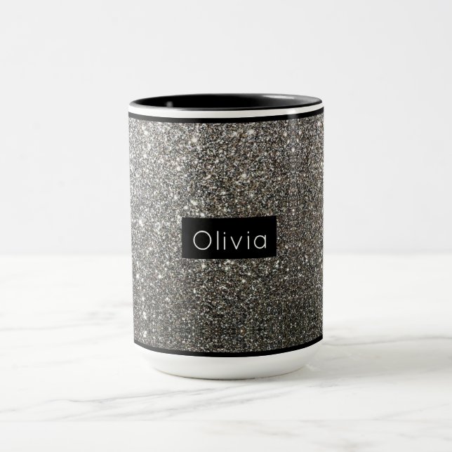 Silver Sparkle Glitzer mit Personalisiertem Namen Tasse (Zentrum)