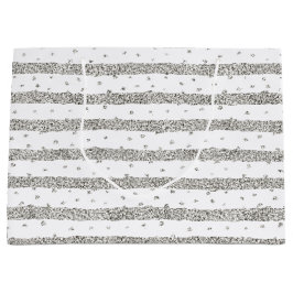 Silver Sparkle Glitzer Stripes Dots Große Geschenktüte