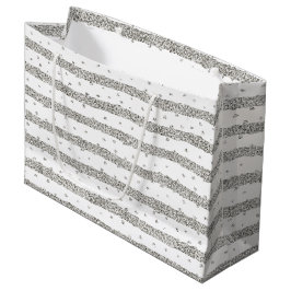 Silver Sparkle Glitzer Stripes Dots Große Geschenktüte