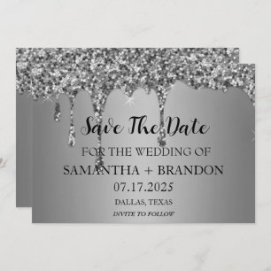 Silver Sparkle Glitzer Tropfen Luxury Wedding Save The Date