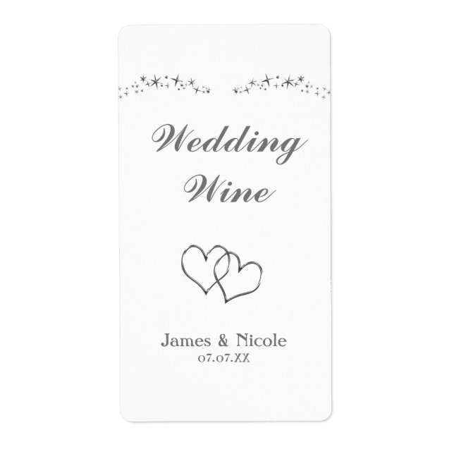 Silver Sparkle & Hearts Wedding Wine Label (Vorne)