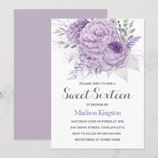 Silver Sparkle Lavender 16 . Geburtstag Einladung
