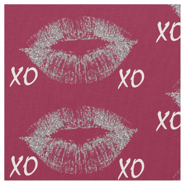 Silver Sparkle Lips XOXO Stoff (Nahaufnahme)