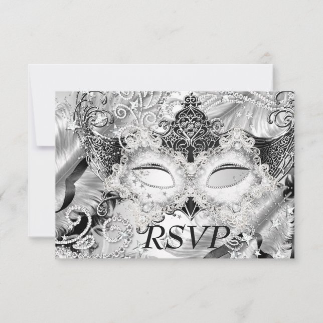 Silver Sparkle Masquerade Party UAWG RSVP Karte (Vorderseite)