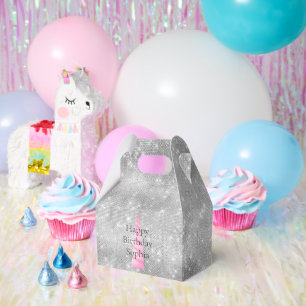 Silver Sparkle Pink Glam Unicorn Geburtstag Geschenkschachtel