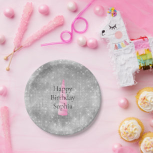 Silver Sparkle Pink Glam Unicorn Geburtstag Pappteller