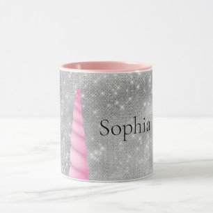 Silver Sparkle Pink Glam Unicorn personalisiert Tasse