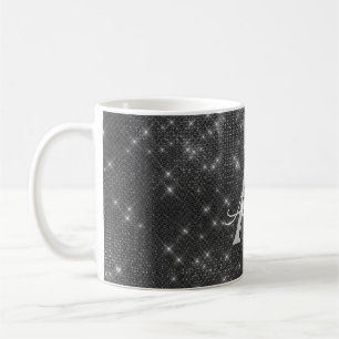 Silver Sparkle Shimmer Monogram Name & Initial Kaffeetasse