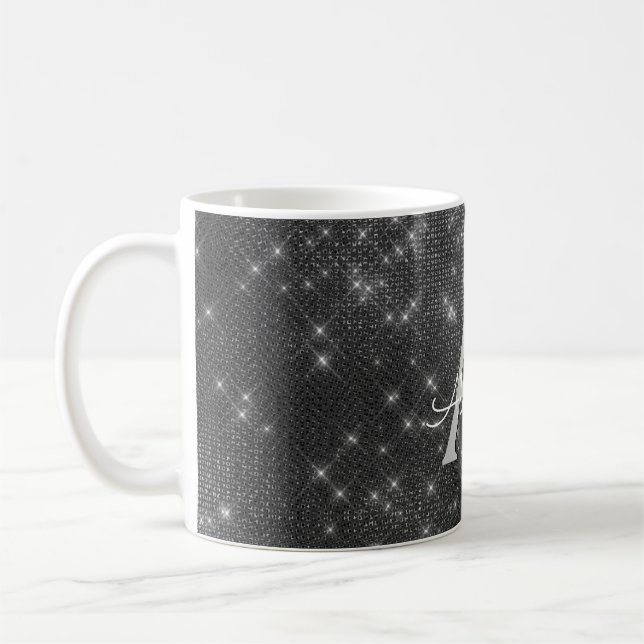 Silver Sparkle Shimmer Monogram Name & Initial Kaffeetasse (Links)