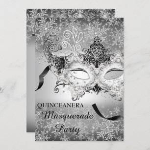 Silver Sparkle Snowflake Masquerade Quinceanera Einladung
