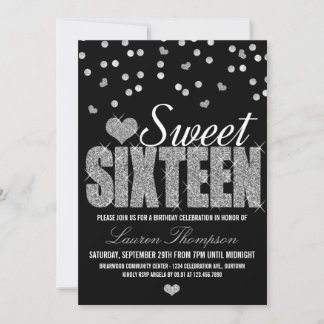 Silver Sparkle Sweet 16 Party Einladungen
