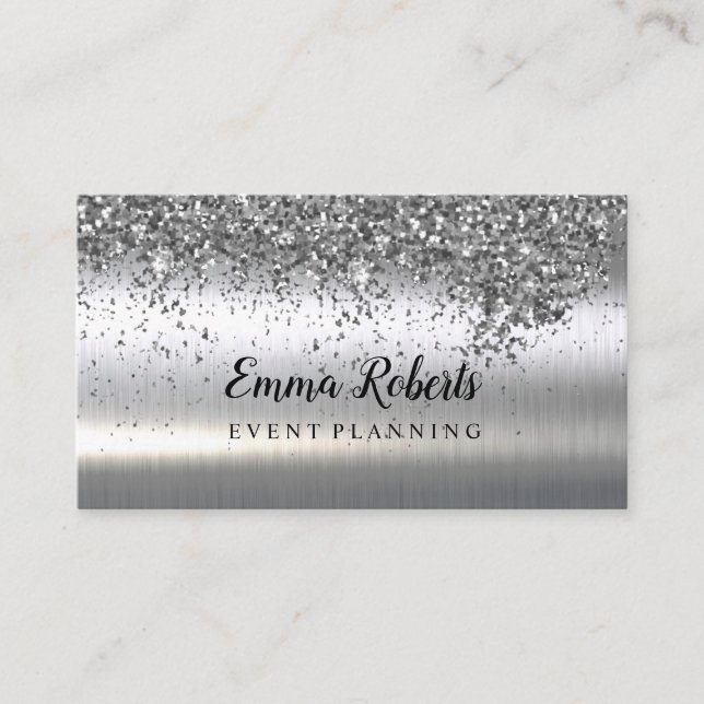 Silver Sparkling Event Planning Visitenkarte (Vorderseite)