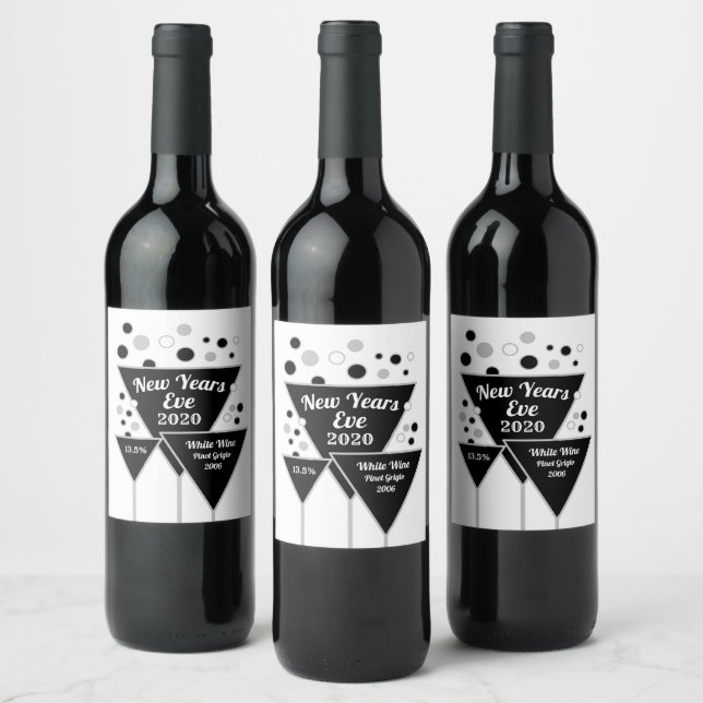 Silver Sparkling Wine, Silvester Weinetikett (Flaschen)