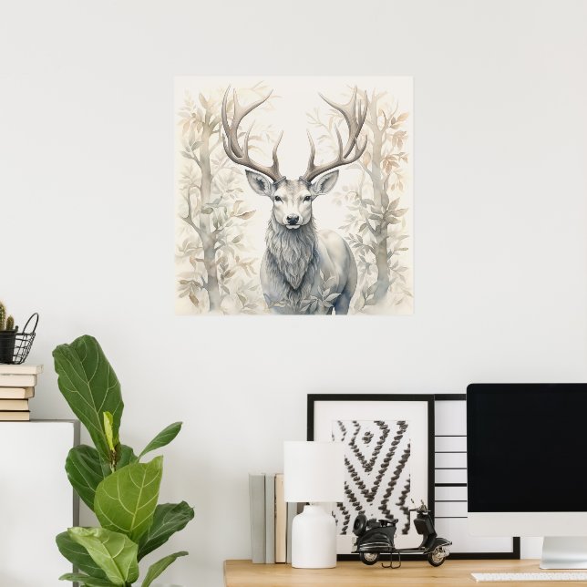 Silver Spirit Animal Stag Poster (Heimbüro)