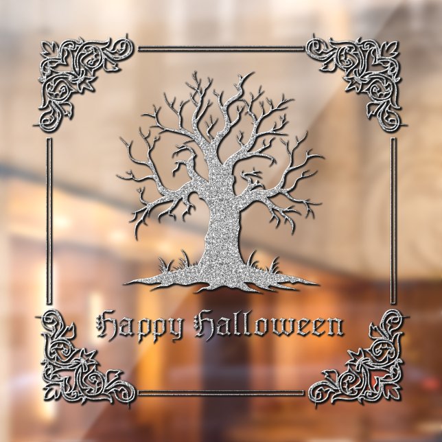 Silver Spooky Tree Halloween Fensteraufkleber (Blatt 2)