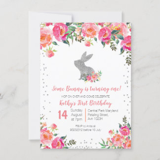 Silver Spring Bunny Birthday Floral Einladung